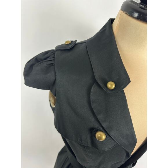 NWT Voom by Joy Han Size Medium Black Cotton Canvas Trench Coat Steampunk Y2K - Picture 4 of 14